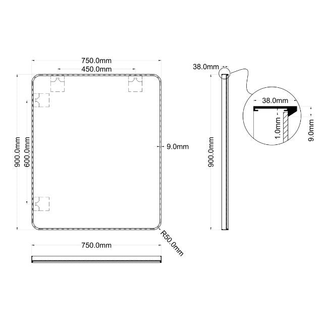 Ingrain Rectangle Brushed Gold Framed Mirror 750mm by 900mm