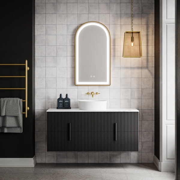 Telbix Cantena ES 15cm Pendant Antique Brass with Ingrain Contoured Wall Hung Vanity - The Blue Space