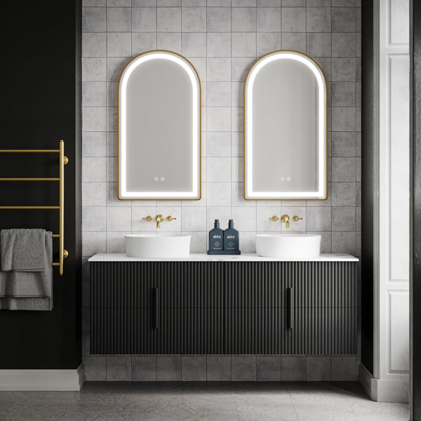 Phoenix Cromford Basin / Bath Wall Set Brushed Gold with Ingrain Contoured Wall Hung Vanity  - The Blue Space