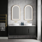 Ingrain Arch Shaped Brushed Gold Framed Frontlit LED Mirror 500mm by 900mm with Ingrain Contoured Wall Hung Vanity  - The Blue Space