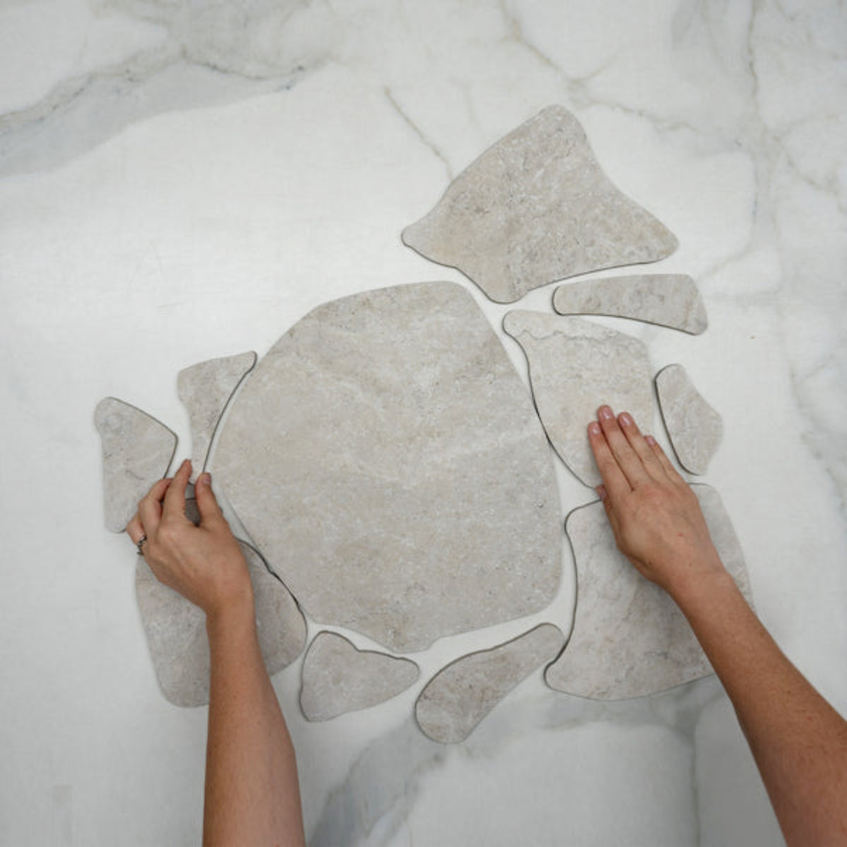 Ivory Valerie Travertine Tile P4 Tech Grip Porcelain Crazy Pave