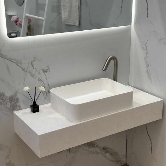 Kaskade Rectangular Stone Basin 500mm Matte White