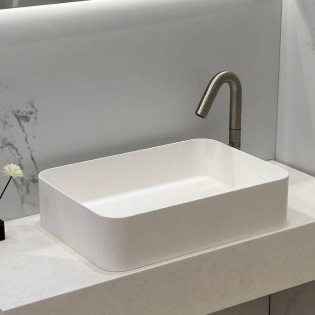 Kaskade Rectangular Stone Basin 500mm Matte White