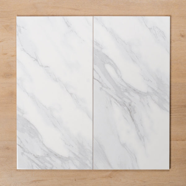 Kings Marble Carrara White Gloss Cushioned Edge Ceramic Tile 300x600mm