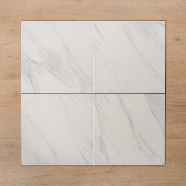 Kings Marble Carrara White Matt Cushioned Edge Ceramic Tile 300x300mm