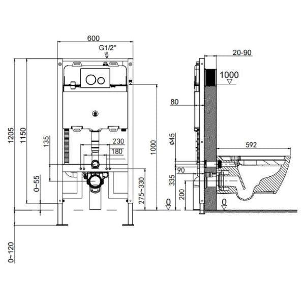 Lafeme Sesto ST22 Smart Toilet Line Drawing - The Blue Space