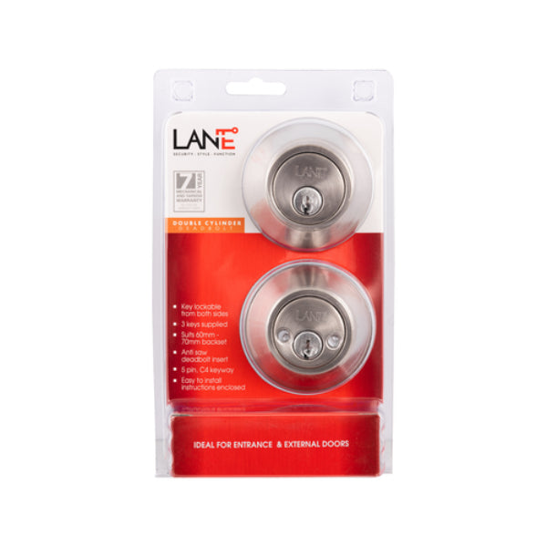 Lane Double Cylinder Deadbolt Satin Stainless Steel | The Blue Space