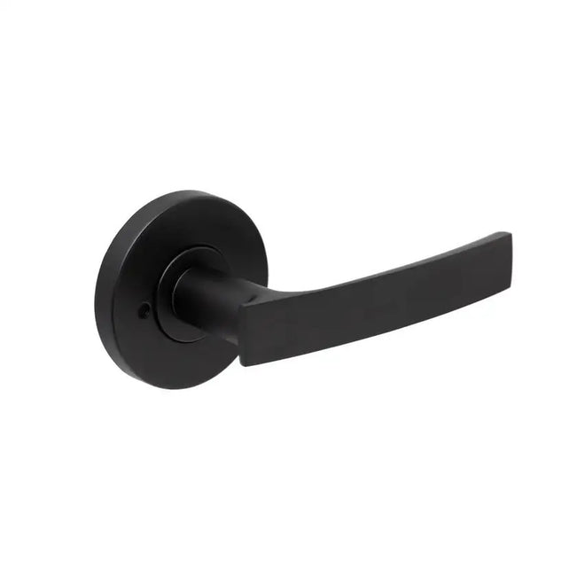 Lane Indigo Privacy Lever Door Handle Set On Round Rosette Matte Black