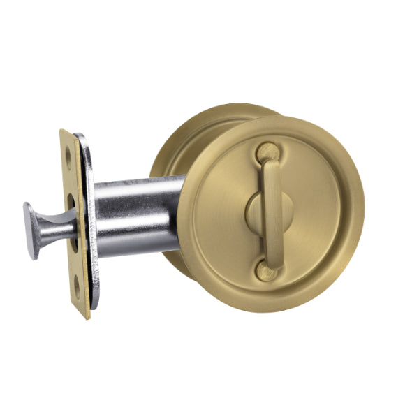 Lockwood Vivid Cavity Slider Door Handle Privacy Door Handle Set Satin Brass
