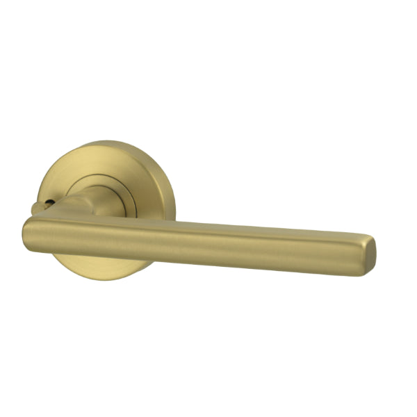 Lockwood Vivid V4 Privacy Lever Set Round Rose Satin Brass | The Blue Space