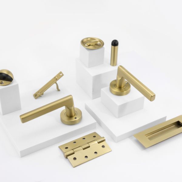 Lockwood Vivid V4 Dummy Lever Handle Round Rose Satin Brass | The Blue Space