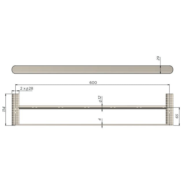 Technical Drawing Meir Curvaé Double Towel Rail 600mm Brushed Nickel MRTR-3D60N-PVDBN - The Blue Space