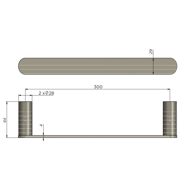 Technical Drawing Meir Curvaé Guest Towel Rail 300mm Tiger Bronze MRTR-3S30N-PVDBB - The Blue Space