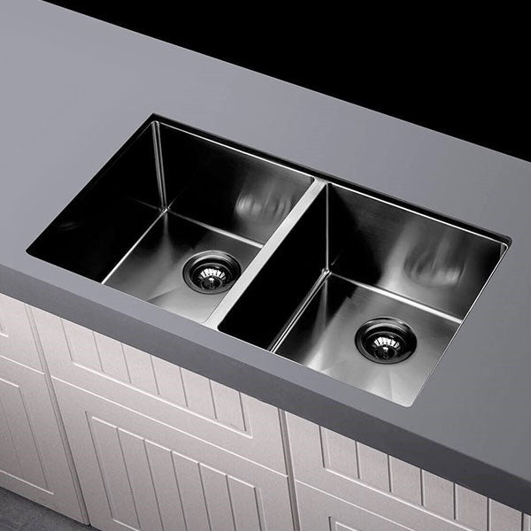 Meir Double Bowl PVD Kitchen Sink 860mm Gunmetal Black - The Blue Space