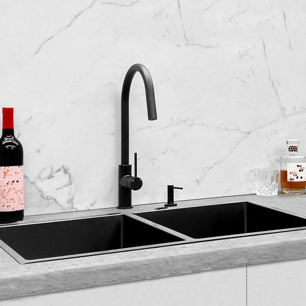 Meir Double Bowl PVD Kitchen Sink 860mm Gunmetal Black - The Blue Space