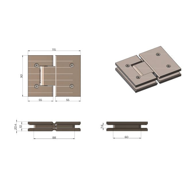 Meir Glass To Glass Shower Door Hinge Tiger Bronze