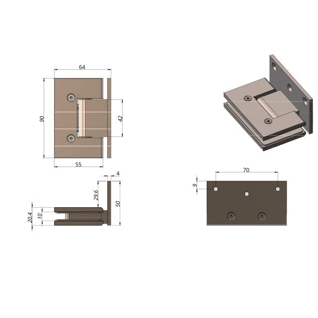 Meir Glass to Wall Shower Door Hinge Champagne