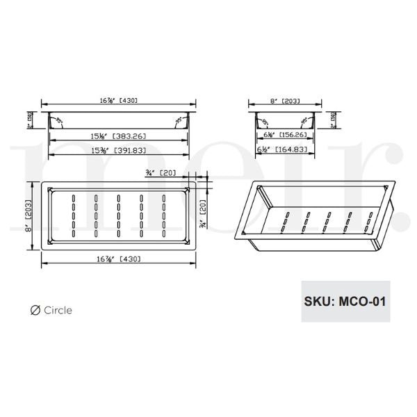 Technical Drawing: Meir Kitchen Sink Colander - The Blue Space
