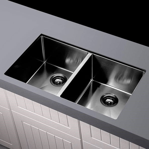 Meir Double Bowl PVD Kitchen Sink 760mm Brushed Gun Metal Top - The Blue Space