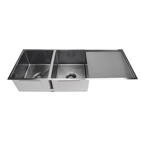 Meir Kitchen Sink Double Bowl 1160x440 Gunmetal Black top angel view | The Blue Space