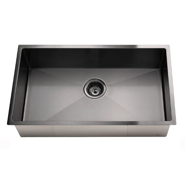 Meir Kitchen Sink Single Large Bowl 760x440 Gunmetal Black top angel view | The Blue Space