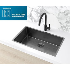 Meir Kitchen Sink Single Large Bowl 760x440 Gunmental Black features Gunmetal Sink Mixer | The Blue Space