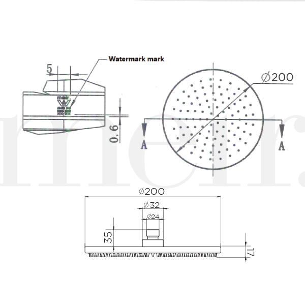 Meir Round Shower Rose 200mm Chrome