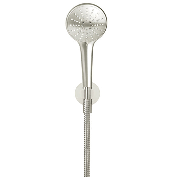 Meir Round 3 Function Hand Shower on Fixed Bracket Brushed Nickel front view - The Blue Space