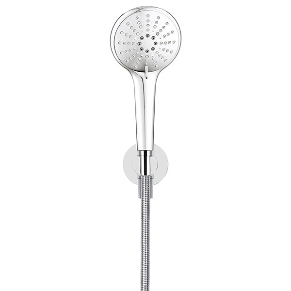 Meir Round 3 Function Hand Shower on Fixed Bracket Chrome, front view - The Blue Space