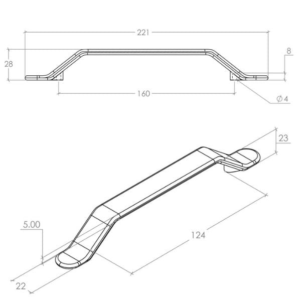 Momo Handles Belt D Handle Technical Drawing | The Blue Space