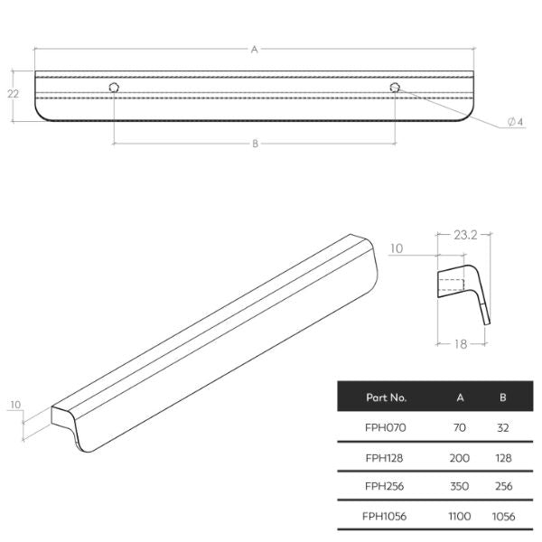 Momo Handles Flapp Pull Handle Technical Drawing | The Blue Space