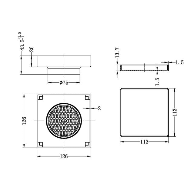 Nero 130mm Square Tile Insert Floor Waste 80mm Outlet Matte Black