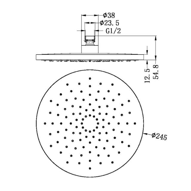 Nero 250mm ABS Round Shower Head Matte Black