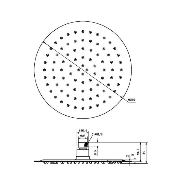 Nero 250mm Round Stainless Steel Shower Head Brushed Gold