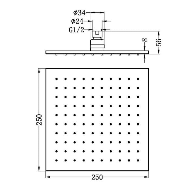 Nero 250mm Square Shower Head Chrome