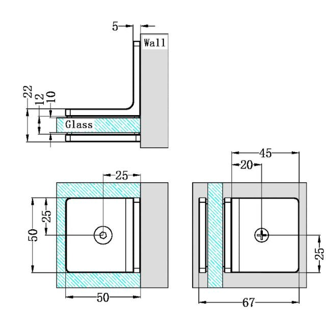 Nero 90 Degree Glass to Wall Bracket 10mm Glass Chrome