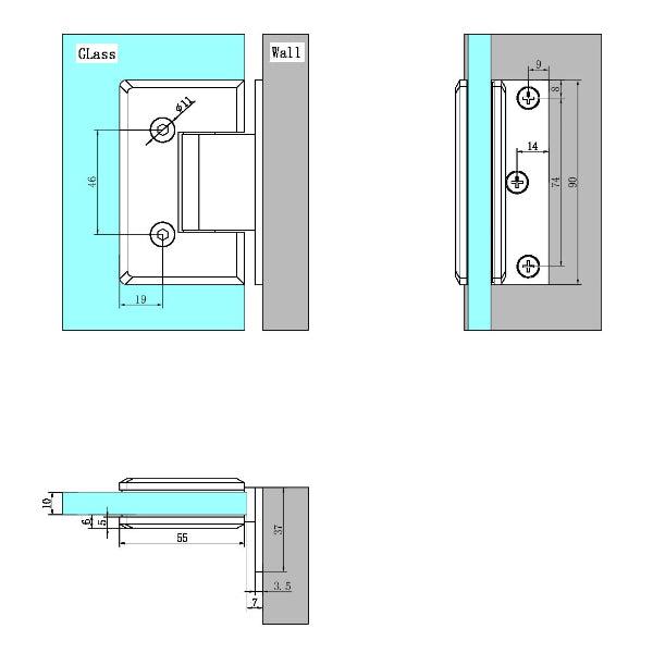 Nero 90 Degree Glass to Wall Shower Hinge - The Blue Space