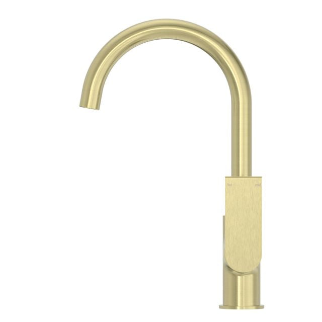 Nero Bianca Kitchen Mixer Gooseneck Spout Brushed Gold