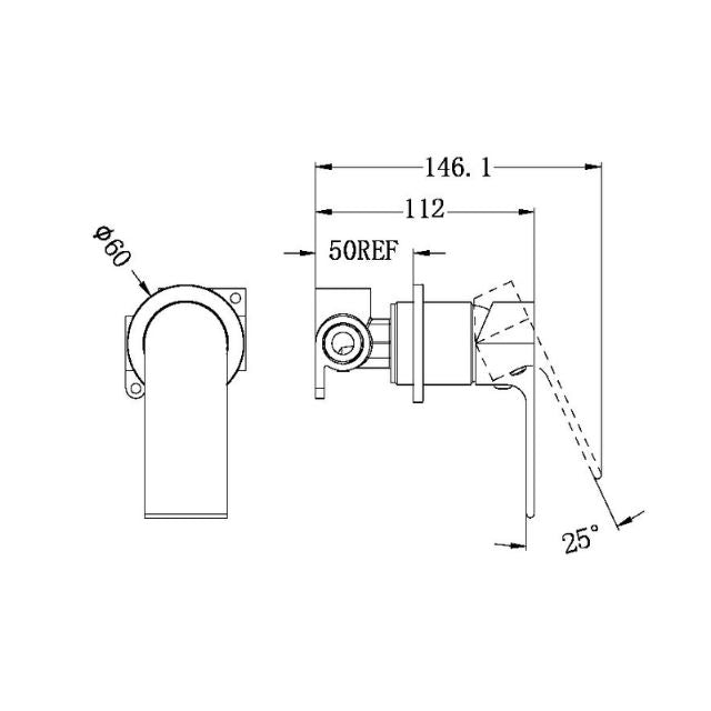 Technical Drawing Nero Bianca Shower Mixer 60mm Chrome NR321511HCH - The Blue Space