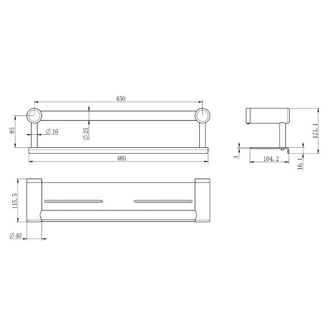 Nero Mecca Care 25mm Grab Rail With Shelf 450mm Matte Black