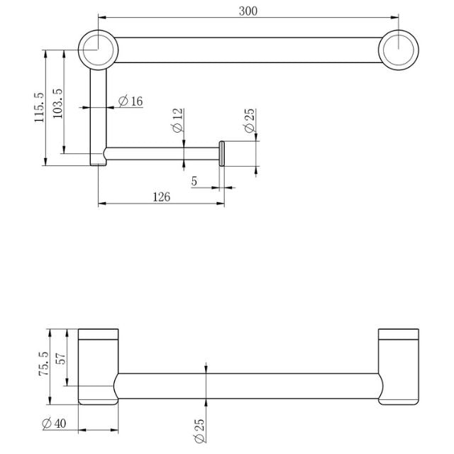 Nero Mecca Care 25mm Toilet Roll Rail 300mm Brushed Gold
