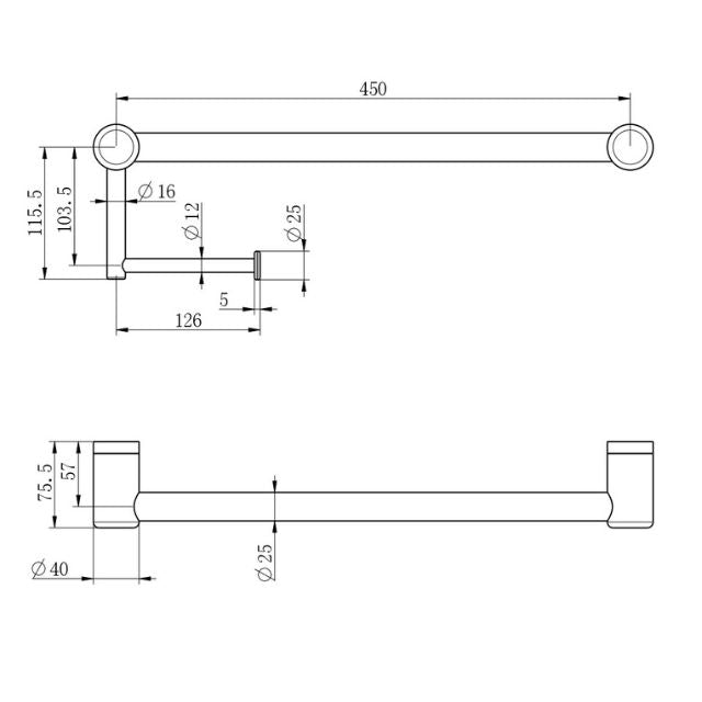 Nero Mecca Care 25mm Toilet Roll Rail 450mm Chrome