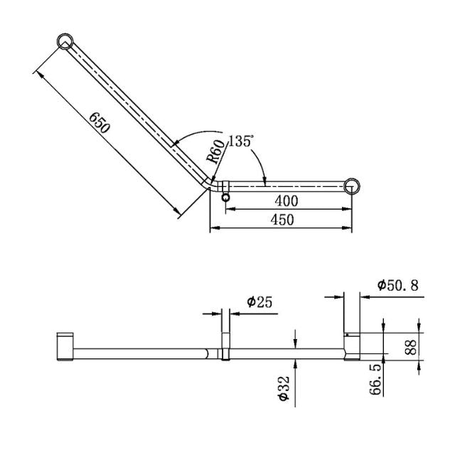 Nero Mecca Care 32mm Ambulant 45 Degree Bent Tube Grab Rail 450x650mm Gunmetal