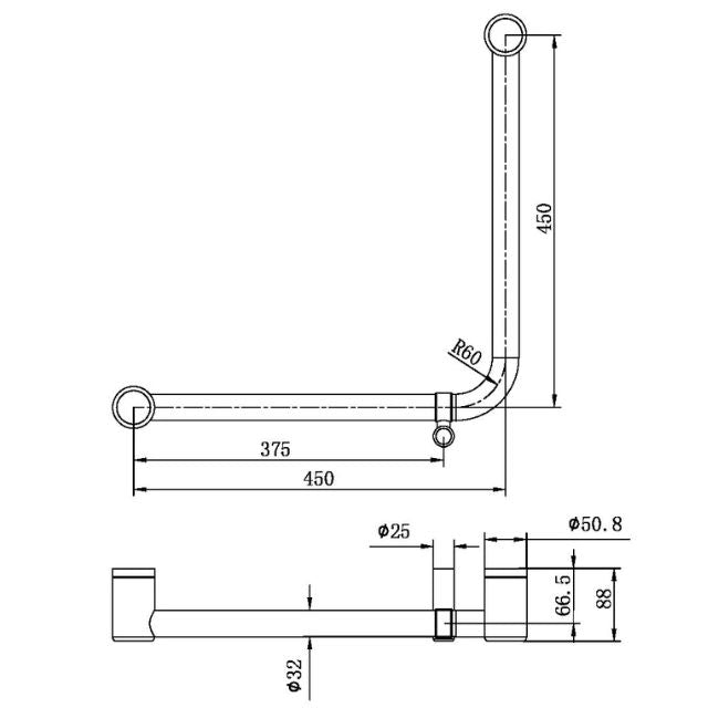 Nero Mecca Care 32mm Ambulant 90 Degree Bent Tube 450x450mm Brushed Gold