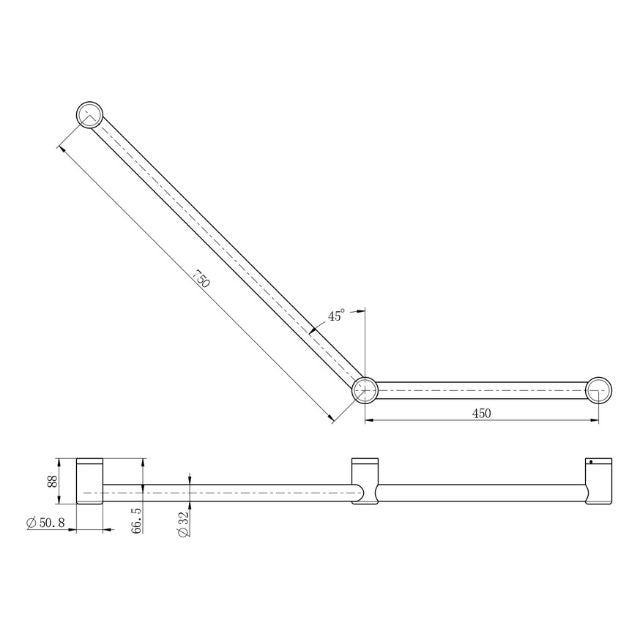 Nero Mecca Care 32mm Ambulant Toilet Grab Rail 45 Degree 750x450mm Brushed Bronze