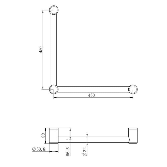 Nero Mecca Care 32mm Ambulant Toilet Grab Rail 90 Degree 450x450mm Matte Black