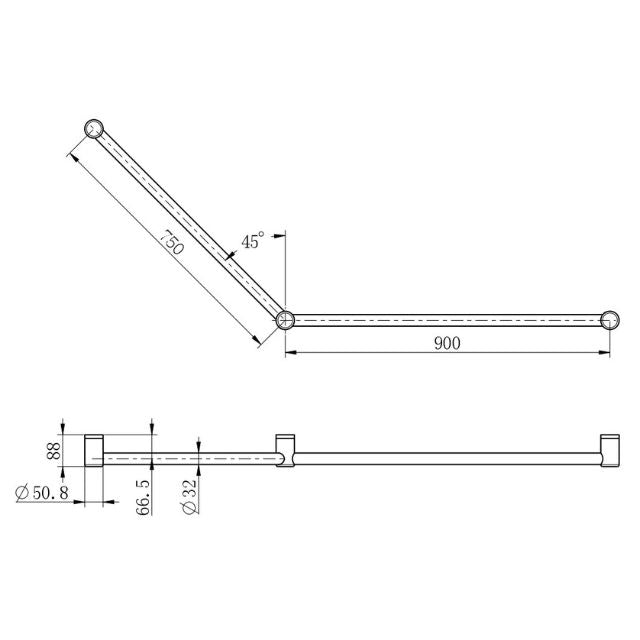 Nero Mecca Care 32mm DDA Grab Rail Set 45 Degree 750x900mm Brushed Nickel