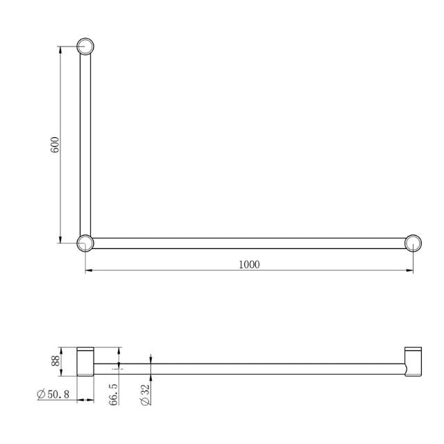 Nero Mecca Care 32mm DDA Grab Rail Set 90 Degree 600x1000mm Gunmetal