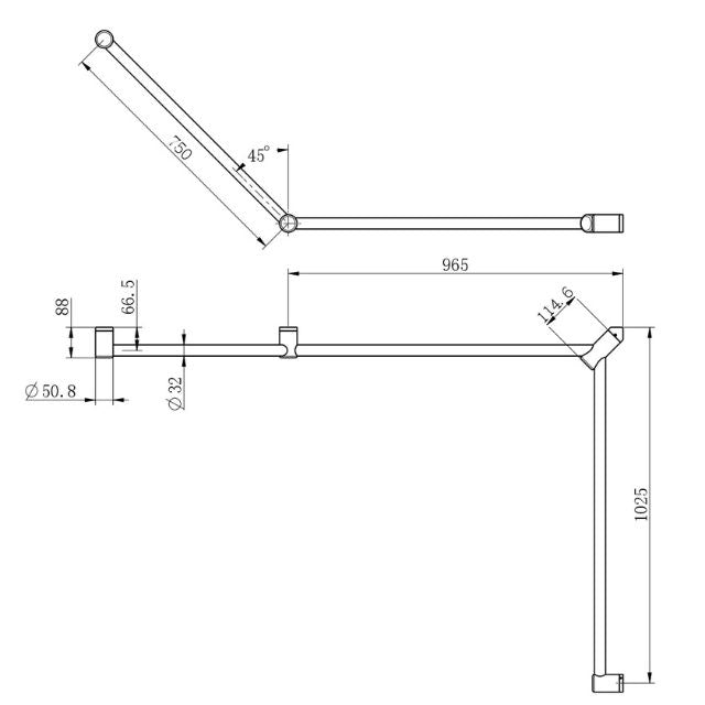 Nero Mecca Care 32mm DDA Toilet Grab Rail Set 45 Degree Continuous 750x965x1025mm Brushed Nickel