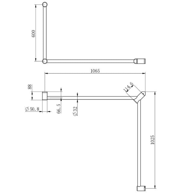 Nero Mecca Care 32mm DDA Toilet Grab Rail Set 90 Degree Continuous 600x1065x1025mm Brushed Bronze